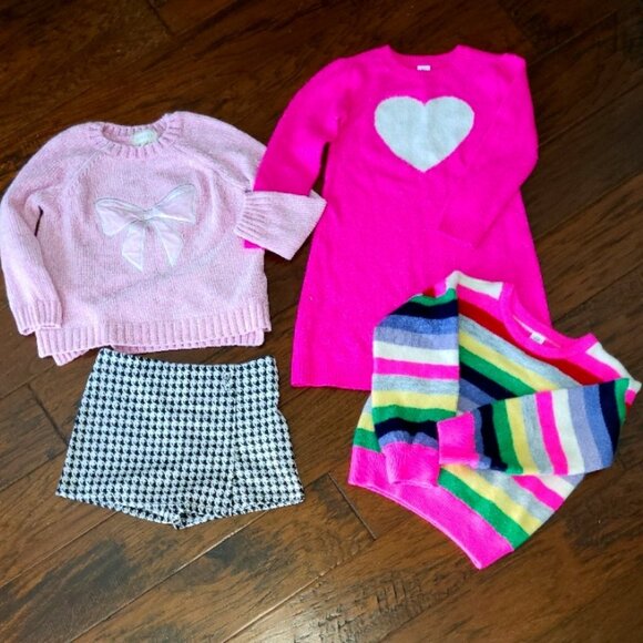 Girl's Sweater Lot w Baby GAP Houndstooth Skort Striped Pink Sweater Dress Sz 5 - Picture 2 of 13